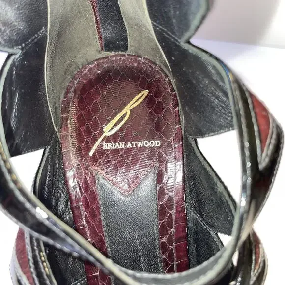 Brian Atwood Shoes Womens Size 8 Burgundy Black Snakeskin High Heel Sandals Zip - Picture 8 of 16